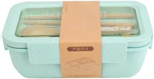 Livmorx お弁当箱 850ml 漏れない設計 洗浄が簡単 小麦わら繊維製 付属の食器(箸とスプーン) 通勤、通学、ピクニックに最適な弁当箱 環境に優しい素材 (グリーン)