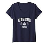 Femme Dania Beach FL Vintage Crossed Rames & Boat Anchor Sports T-Shirt avec Col en V