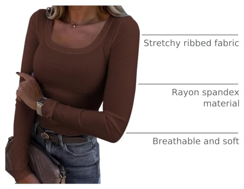 Image of Roselux Womens Long Sleeve Scoop Neck Ribbed Knit Fitted Casual Tops Tee Slim Basic Shirts