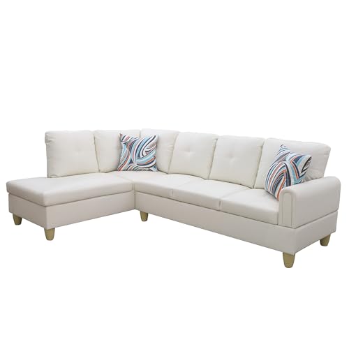 LOPOO 2-Piece L Shape Sectional Sofa with Chaise, Modern Faux Leather Modular Couch for Living Room, 97\",White
