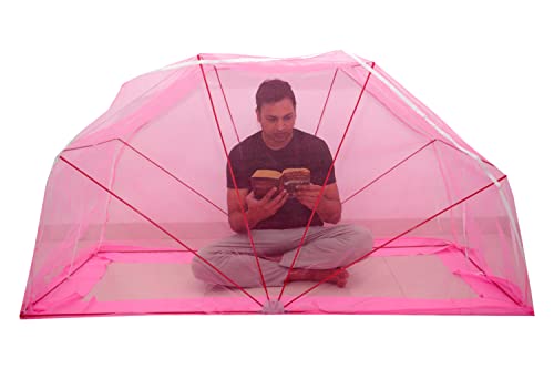 Image of Elegant Premium Cotton Mosquito Net for Single Bed (3x6 Feet Pink) | Foldable Machhardani with High-Density Mesh & Washable