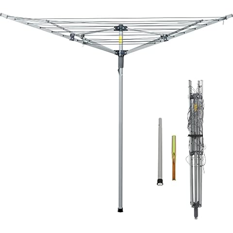 JS HANGER Collapsible 4-arm Rotary Outdoor Umbrella Drying Rack Clothes Dryer Clothesline with 131ft Drying Space Cover