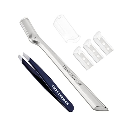 Tweezerman Exclusive Eyebrow Razor & Evening Blue Mini Slant Twee...