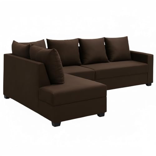 Image of FURNY Gloria 6 Seater Fabric LHS L Shape Sofa Set (Dark Brown) Premium Velvet Finish | Durable Comfort | Ideal for Living Room