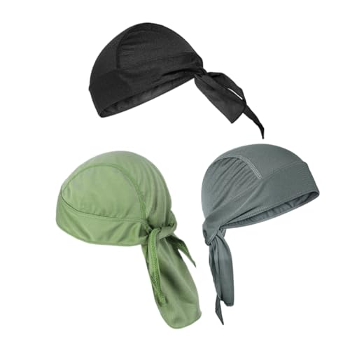 KOMBIUDA 3 Pack Men's Do Rags Bandana Cap Quick Dry Motorcycle Skull Protection Cooling Cycling Headwear for Men Women