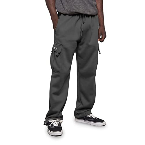 Men's Cargo Sweatpants Casual Fleece Cotton Loose Open Bottom Athletic Pants with Pockets Stretch Joggers Cargo Pants 5