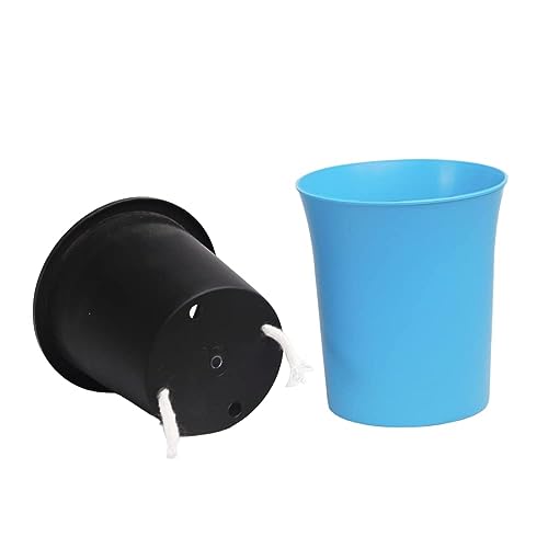 Image of Oslo Self Watering Pots | Planters for Your Home Living Room Office Decor, Round Plastic 4.3 Inch Set of 3 (Mocca) (Blue)