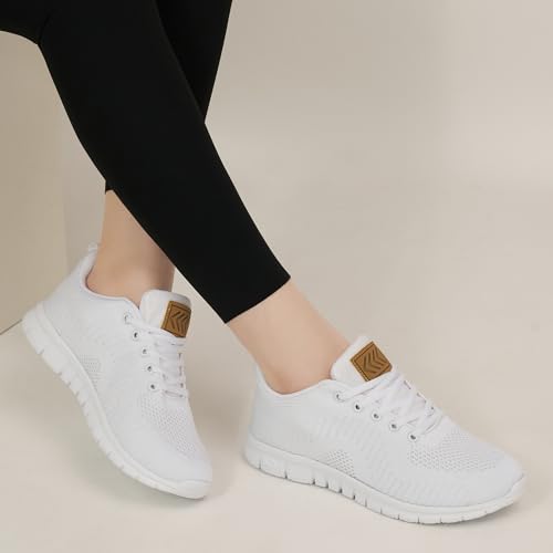 Alicegana Sneakers for Women Walking Shoes: Lightweight Non Slip Comfortable Womens Shoes Footwear for Tennis Casual Work Travel White