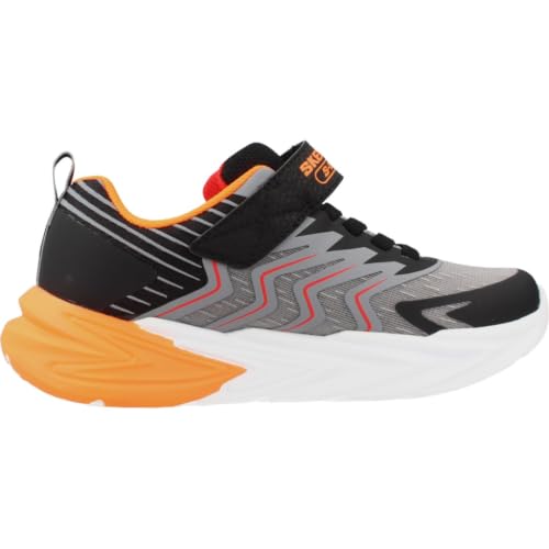 Skechers Garçon Flex-Glow Ultra Baskets, Black & Charcoal Synthetic Textile Red TR, 30 EU