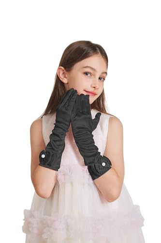 Princess Gloves for Girls, Kids Long Satin Costume Dress Up Gloves for Halloween Birthday Costume Cosplay - Main Image