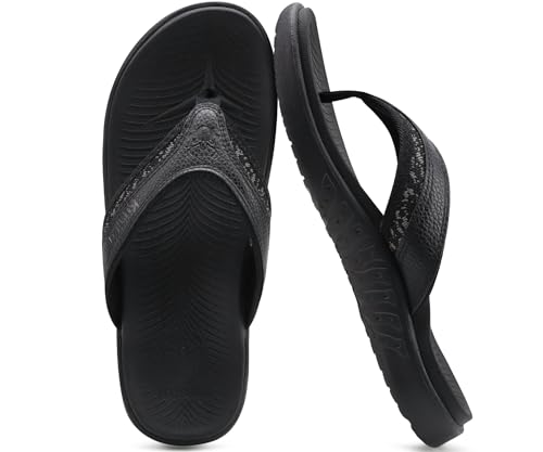 KuaiLu Flip Flops Men Sport Thong Sandals with Comfort Plantar Fasciitis Arch Support Beach Pool Slides for Men Soft Yoga Mat Cushion Size 9.5 Black - Image 2