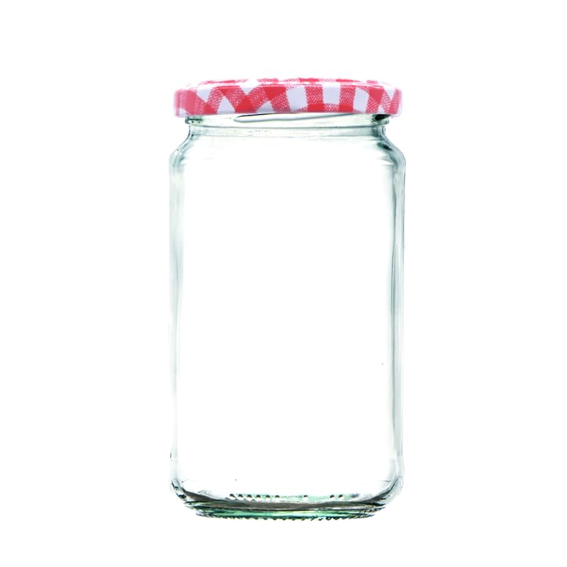 Wares of Knutsford 1lb / 370ml Airtight Glass Jam Jars with Coloured Twist Lids | Preserving Jars for Jam, Honey, Chutney & Marmalade | Dishwasher Safe (Red Gingham Lids, 200)
