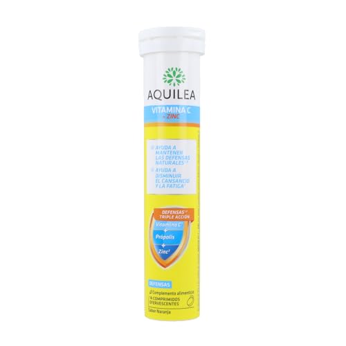 AQUILEA Vitamina C + Zinc 14 Tabletas Efervescentes - Para Cuidar las Defensas Naturales - Complemento alimenticio