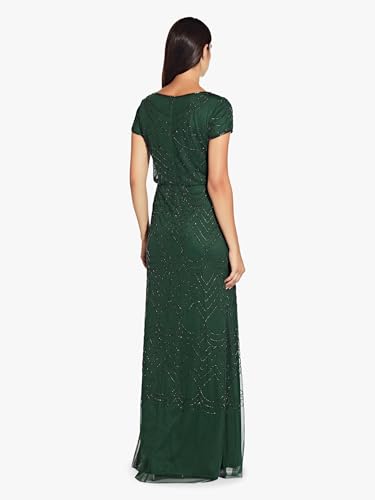 Image of Adrianna Papell Womens Short Sleeve Blouson Beaded Gown