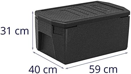 Cambro Thermo Box Food Delivery Box Food Transporter GN 1/1 (20cm Deep) XXL Handles EPP180LHSW110 (Foam (Expanded Polypropylene EPP), Black, 53.8x35.5x25.5cm)