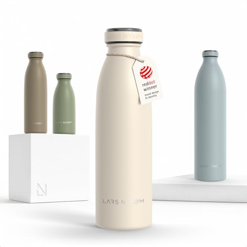 Image of LARS NYSOM Stainless Steel Insulated Water Bottle 12oz 17oz 25oz 34oz 51oz | Insulated Thermo Flask for Hot and Cold Beverages | Leakproof Drinking Bottle (Cream Beige, 17oz)