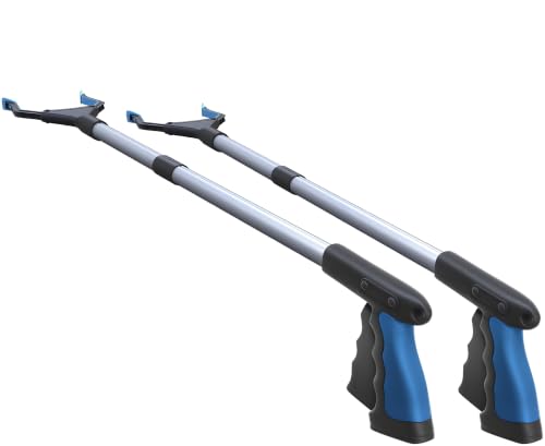 Image of FitPlus 2025 Upgrade PowerGrip T9, Grabber Reacher Tool, Wide Jaw, Foldable, Steel Cable, with 96 Grip Points for Firm Grip, 32 inch with Magnet (2Blue, 32 Inch (Pack of 1))