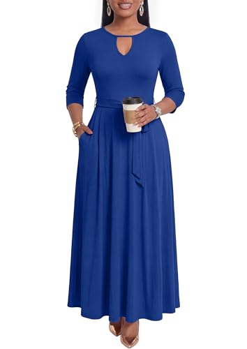 Image of MarryUP Women 2025 Casual Loose Maxi Dress with Pockets V Neck Short Sleeve Tiered Long Summer Beach Swing Dresses