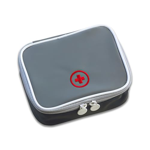 Medikamententasche, Tragbare Mini Notfalltasche, Kleine Medikamententasche, Reiseapotheke Tasche, Medikament Tasche Tragetasche, Tragbar Medizin Aufbewahrungstasche für Home Office Reisen (Grau)