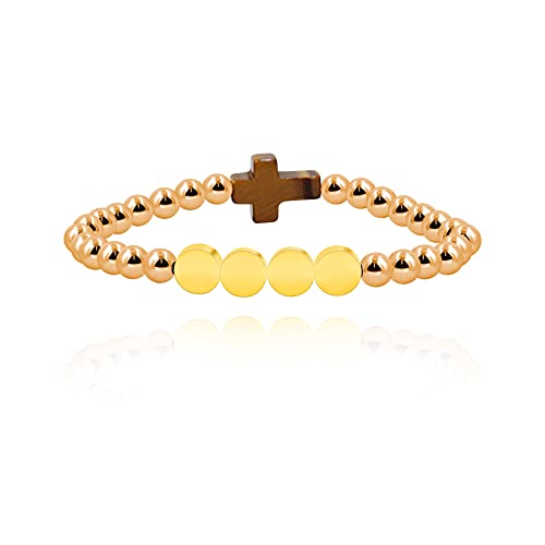 Image of Uloveido Black Agate Side Cross Bracelet Mustard Seed Charms, Personalized Letter A-Z Tiger's Eye Bangle Y944