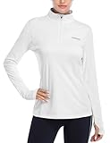 Picture of HISKYWIN Womens UPF 50+ Sun Protection Tops Long Sleeve Half-Zip Thumb Hole Outdoor Performance Workout Shirt HF806 White L