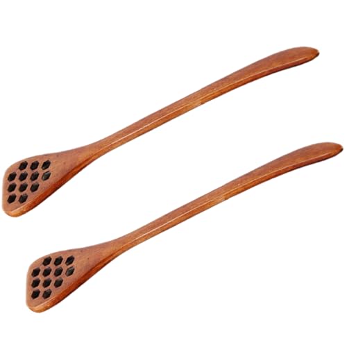 AUTSUPPL Retro Style 2 Pcs Long Handle Wooden Honey Stirring Spoon Espresso Spoons Honey Comb Wand Mixing Stick for Coffee Dinner