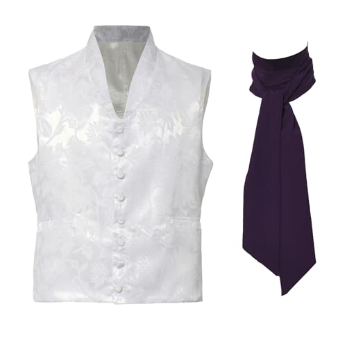 Mens Victorian Suit Vest Medieval Steampunk Vests Paisley Satin Waistcoat with Ascot Tie3