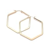 304 Stainless Steel Hoop Earrings Hexagon Gold 45.5x41x2m 0.7x1mm P207