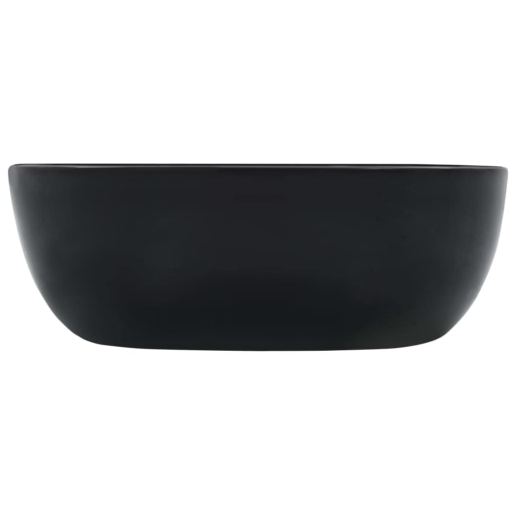 Lavabo da 42,5 x 42,5 x 14,5 cm, in ceramica, nero, per bagno e bagno degli ospiti, lavello quadrato salvaspazio, facile da pulire, lavabo da appoggio adatto per ristrutturazione