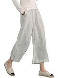 Ecupper Womens Casual Loose Plus Size Elastic Waist Cotton Trouser Cropped Wide Leg Pants Light Grey 12-14