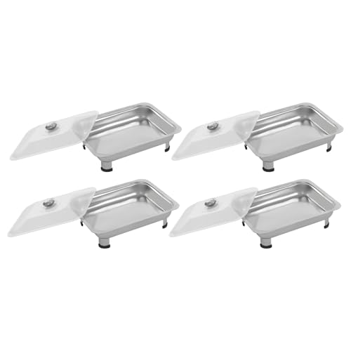 4-Piece Buffet Tray Set with Clear Lids 2.72QT Each 410 Stainless Steel Catering Serving Trays for Parties Stackable Rectangular Food Pans