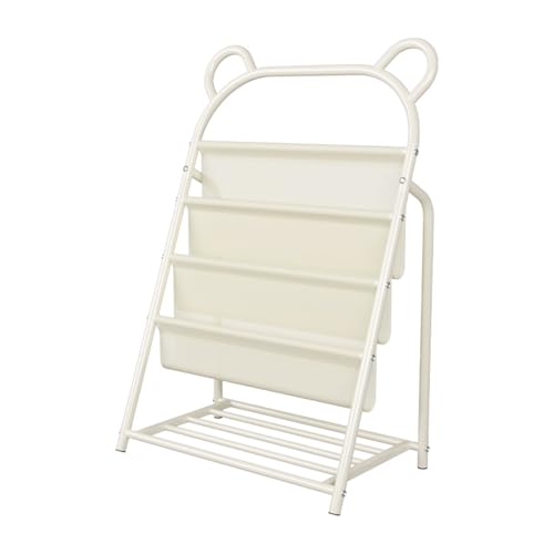 LN Cozy CORNE Kids Bookshelf 4 Tier Space-Saving Bookcase 96x60x37cm Childrens Book Storage for Bedroom Playroom Living Room White