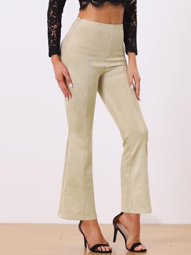 Image of Allegra K Women's Faux Suede Pants Business Casual Wide Legs Bell Bottom Flared Trousers