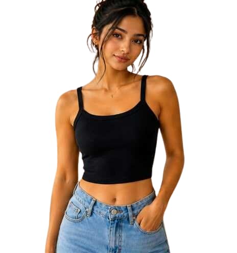Women's Black Sleeveless Crop Cami Top | Solid Square Neck Stretch Knit Slim Fit Crop Tank Top | Soft Comfortable Casual Fashion Top for Girls & Women-image-25