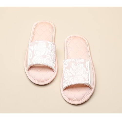 JadeRich Women's Open Toe Satin Slippers Jacquard Floral Cozy Non Slip Luxury Silky Quilted Flat Indoor Slides2