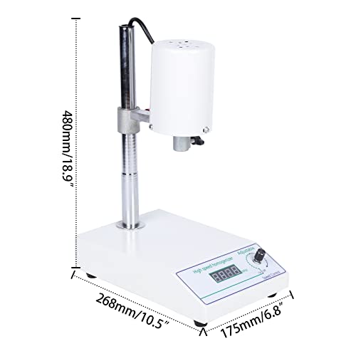 High Speed Homogenizer Lab Disperser Emulsifier, 8000-22000 RPM Speed Adjustable, 5-1000Ml Processing Capacity, W/ 2 Working Heads(12Mm&18Mm, Length 120Mm) 220W Homogenizer