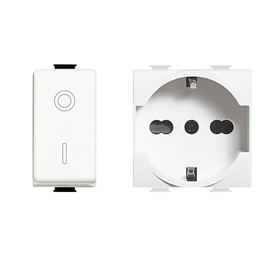 BTicino SAM5011F Interruttore bipolare, Bianco + Bticino SAM5440/16F Matix Presa Bipasso, Standard Tedesco, Bianco