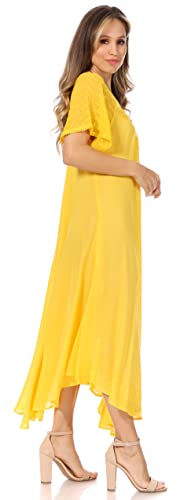 Image of Sakkas Egan Long Embroidered Caftan Dress /Cover Up with Embroidered Cap Sleeves