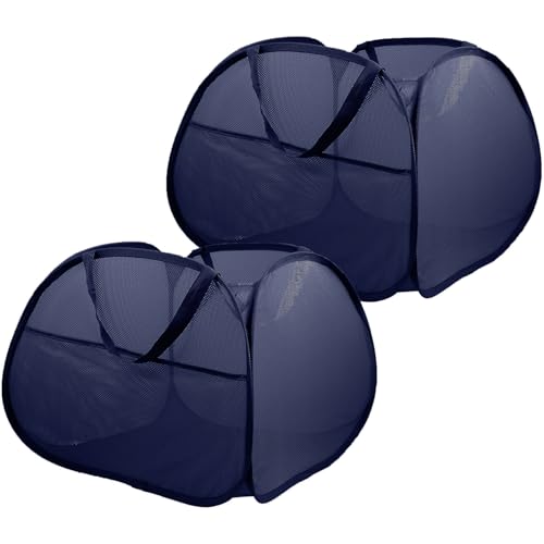 Image of 2 Pack Collapsible Foldable Laundry Baskets, 90L Large Durable Mesh Pop Up Hampers for Bedroom, Bathroom, Dorm, Laundry Room, Travel - Navy
