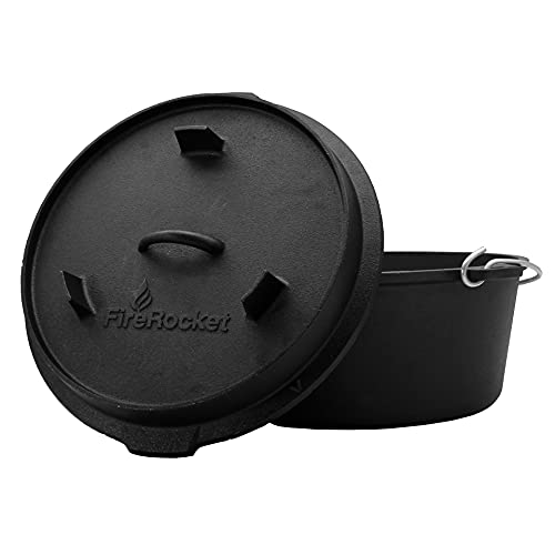 Foto von FireRocket Dutch Oven 9 qt 8,5 L | Premium Gusseisen Schmortopf ohne Füße | Robuster Gusstopf Feuertopf für Outdoor Camping | Gasgrill Lagerfeuer