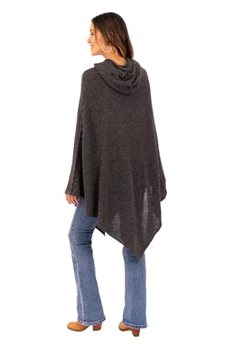 NOVICA Artisan Handmade Alpaca Blend Hooded Poncho Knit in Graphite from Peru Wool Clothing Grey Solid ' Adventurous Style in Slate'4