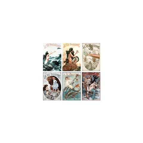 World Buyers designs on mini rectangle matchboxes. 6 designs. La Vie Parisienne Mermaid Matchboxes. Boxes have the same image on each side. (ANN431) Cover