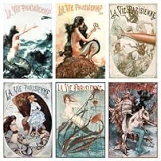 World Buyers designs on mini rectangle matchboxes. 6 designs. La Vie Parisienne Mermaid Matchboxes. Boxes have the same image on each side. (ANN431)