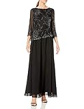 J Kara Women's Long Scoop Neck Asymetrical Beaded Dress, Black/Mercury, 16