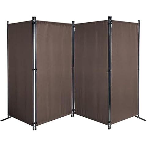 QUICK STAR Paravent 220 x 165 cm Fabric Room Devider Garden 4-Part Patrition Wall Foldable Balcony Privacy Screen Grey-Brown Cover