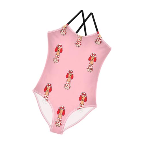 Girl Bathing Suits 3-10 Y Beach Swim Suits Kids, Cute Poodles Pink 5