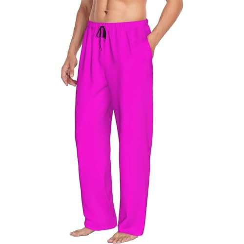 Mens Pajama Pants - Pink Print Soft Sleep Lounge Pants For Men, Casual Pj Bottoms With Pockets