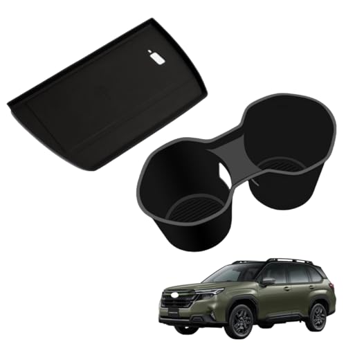 Yearnify「フォレスター に適用 SL系 2025年4月ー」センターコンソールワイヤレス充電マット 滑り止めカバー&中央ドリンクホルダーボックス カップホルダーカバー 小物入れ 収納パーツ 2点 セット割 スバル対応品 ブラック仕上げ