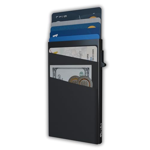 Slim, Minimalist RFID Blocking Card Holder Aluminum-Made with Pop Up Design, RFID Card Holder for Men with 2 Front Pockets, ID Card and Money Pocket, Durable, Stylish, and Sturdy Design (Black)3