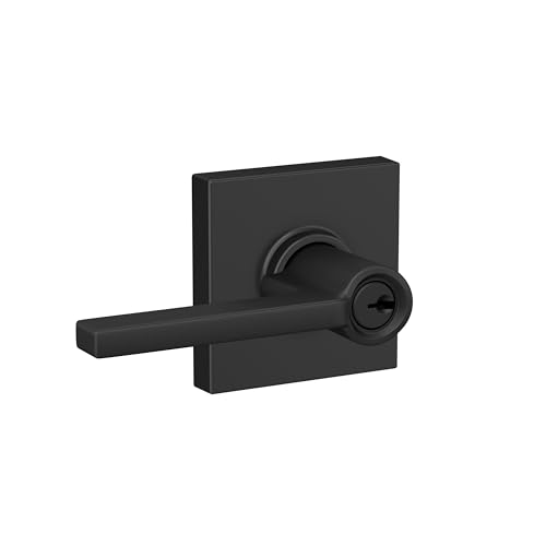 Image of SCHLAGE Latitude Keyed Entry Door Handle, Reversible, Matte Black | Keyed entry lever door handle with turn-button lock, Easy to install, Certified security & durability, Universal fit, 2 keys